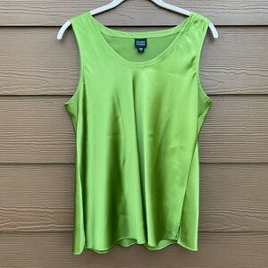 Eileen Fisher Stretch Silk Charmeuse Ballet Neck Lime Green Tank Top Medium